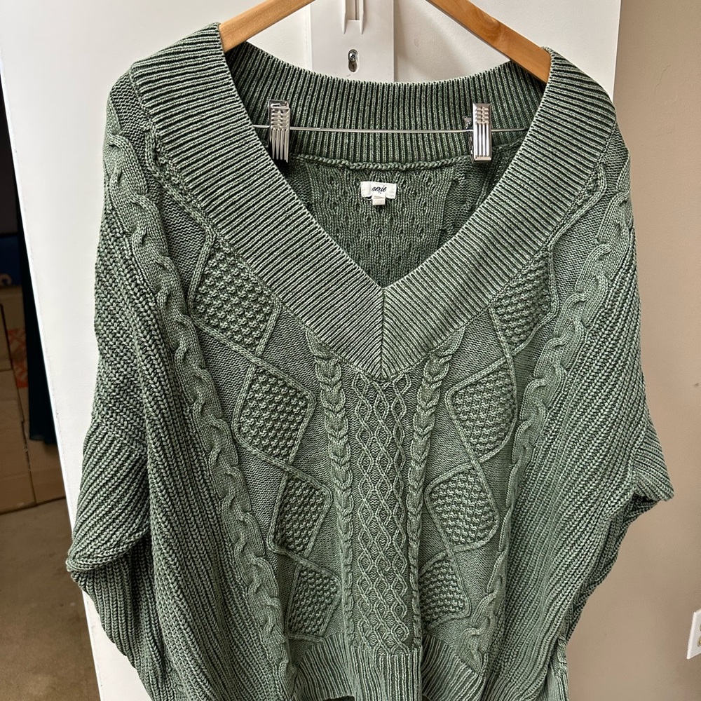 Aerie Sage V-Neck Cable Knit Sweater
